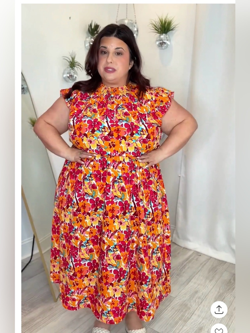 Plus Bright Floral Midi Dress in Orange and Pink